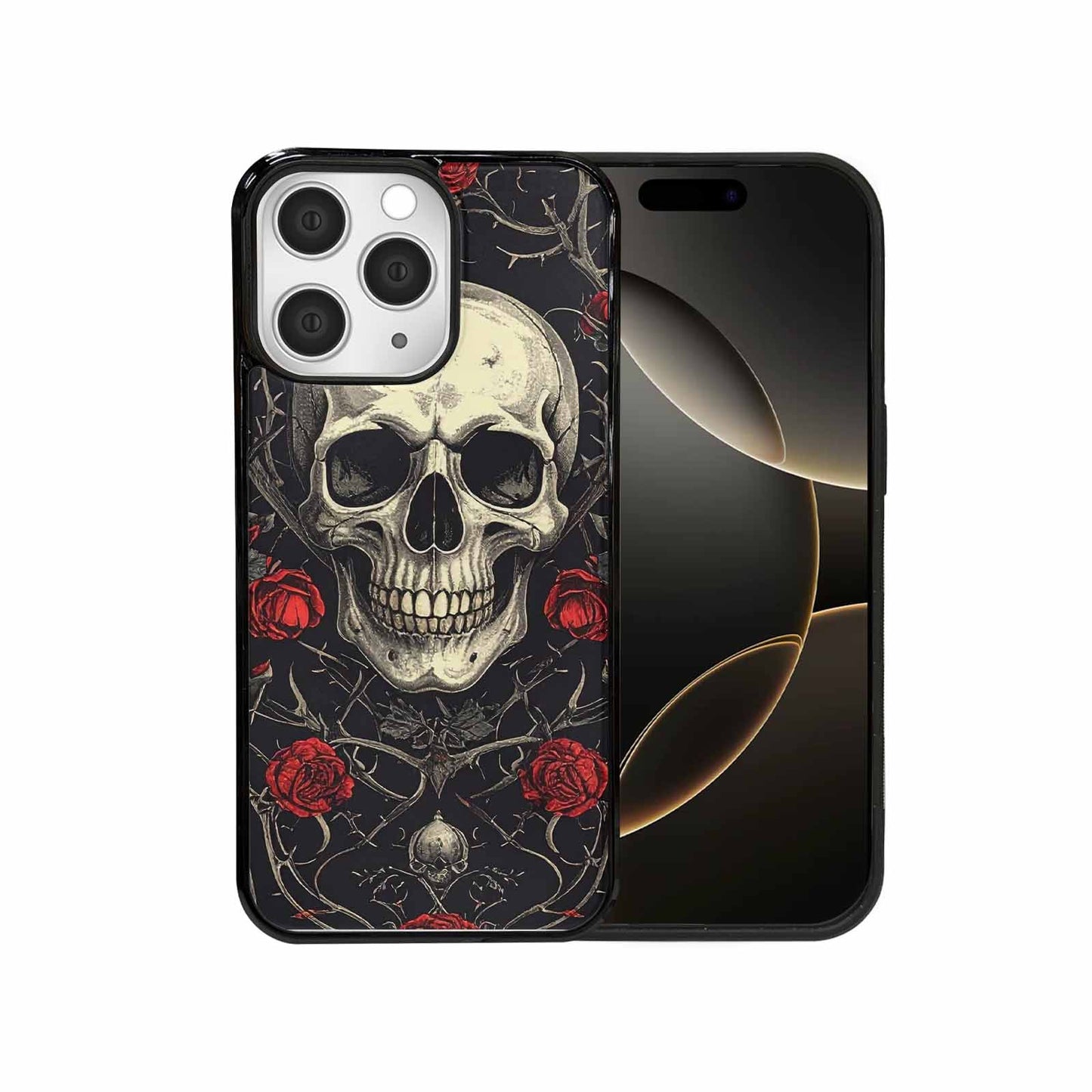 iPhone 15 Pro Max Case — Gothic Skulls Roses Custom, Custom Phone Case
