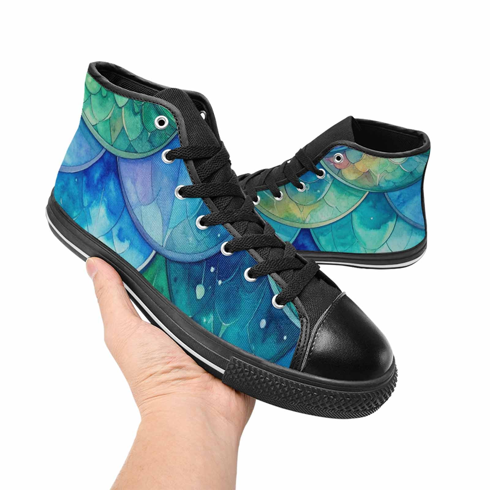 WOMEN'S Mermaid Scale High Top Canvas Wallpaper Art Custom Sneakers