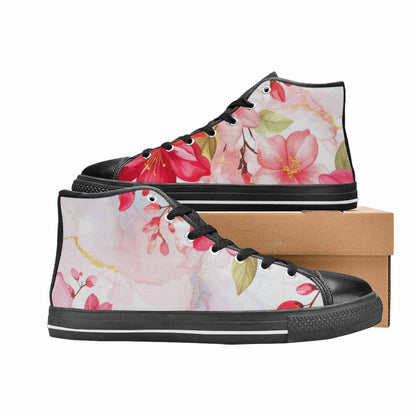 WOMEN'S Marble Floral High Top Canvas Vibrant Chaos Custom Sneakers