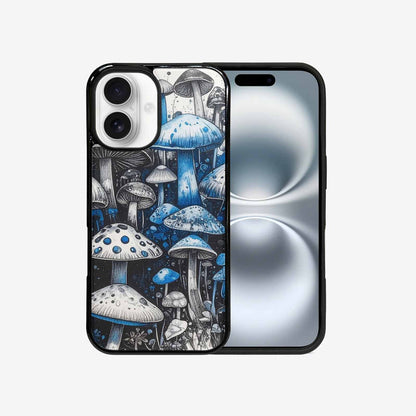 iPhone 16 Case — Mushrooms General Black Blue Ink Mushrooms, Custom Printed Phone Case