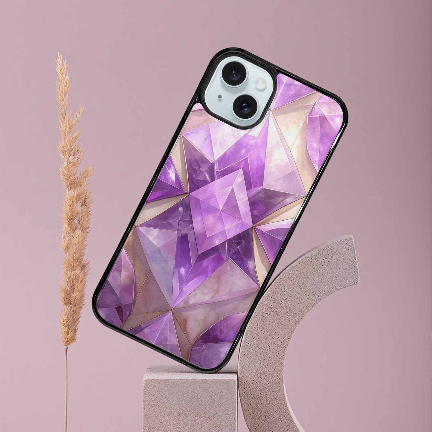 iPhone 15 Plus Case — Amethyst Crystal Art Pattern, Customized Protective Case