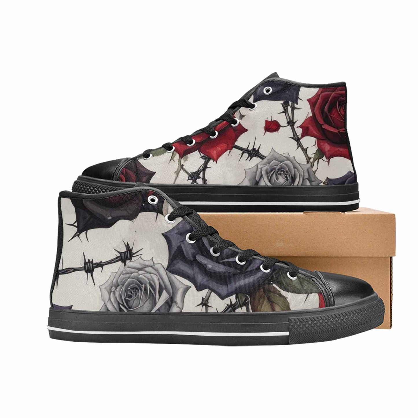 MEN'S Black Gothic Rose High Top Canvas Aesthetic Custom Sneakers