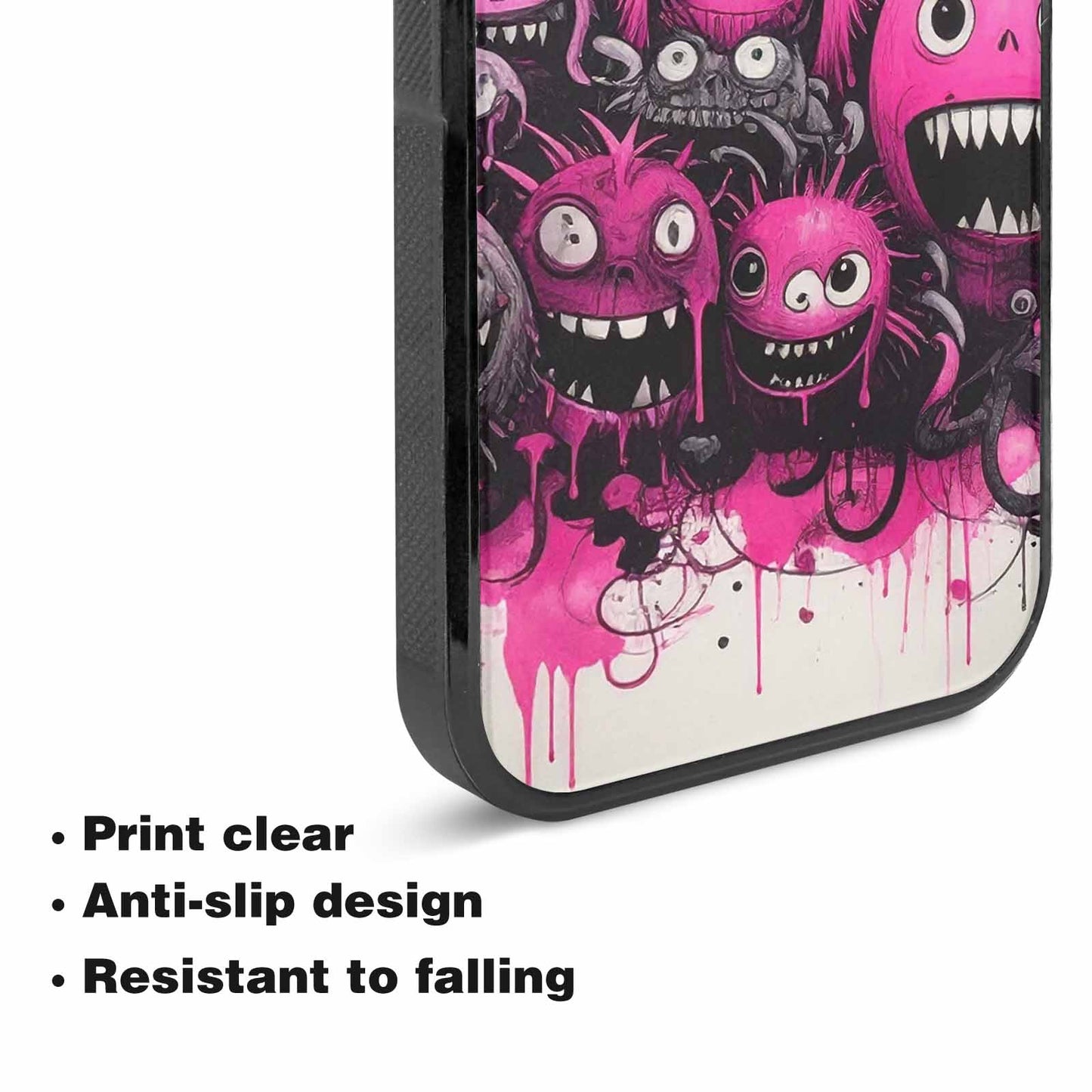 iPhone 15 Case — Monsters General Black Pink Ink Cartoon, Custom Art Phone Cover