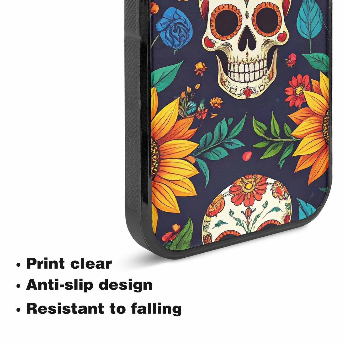 iPhone 15 Plus Case — Sunflowers Hundreds Of Skulls Art Seamless, Custom Made Phone Cover