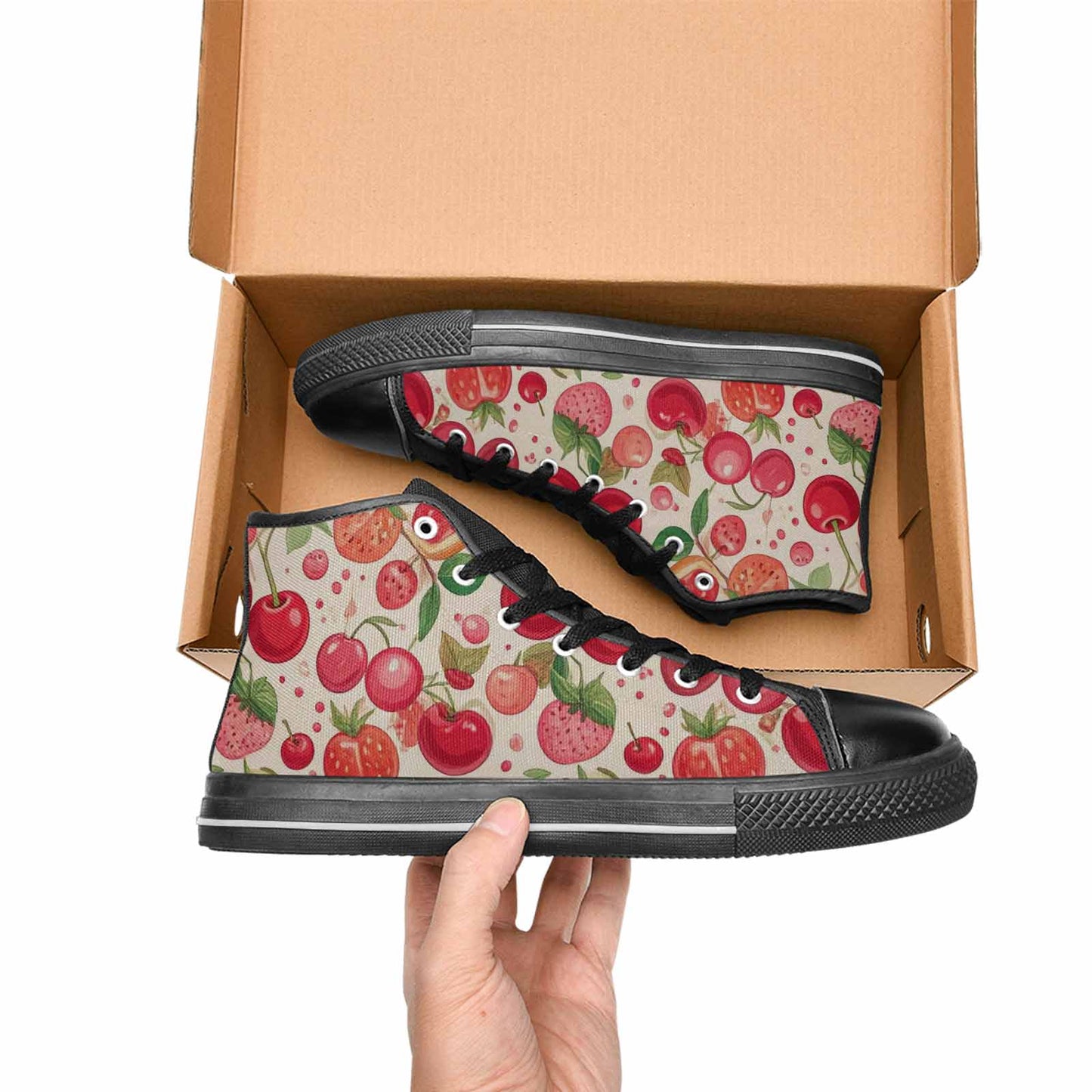 MEN'S Cherry Fruit Print High Top Canvas Dark Academia Sneakers