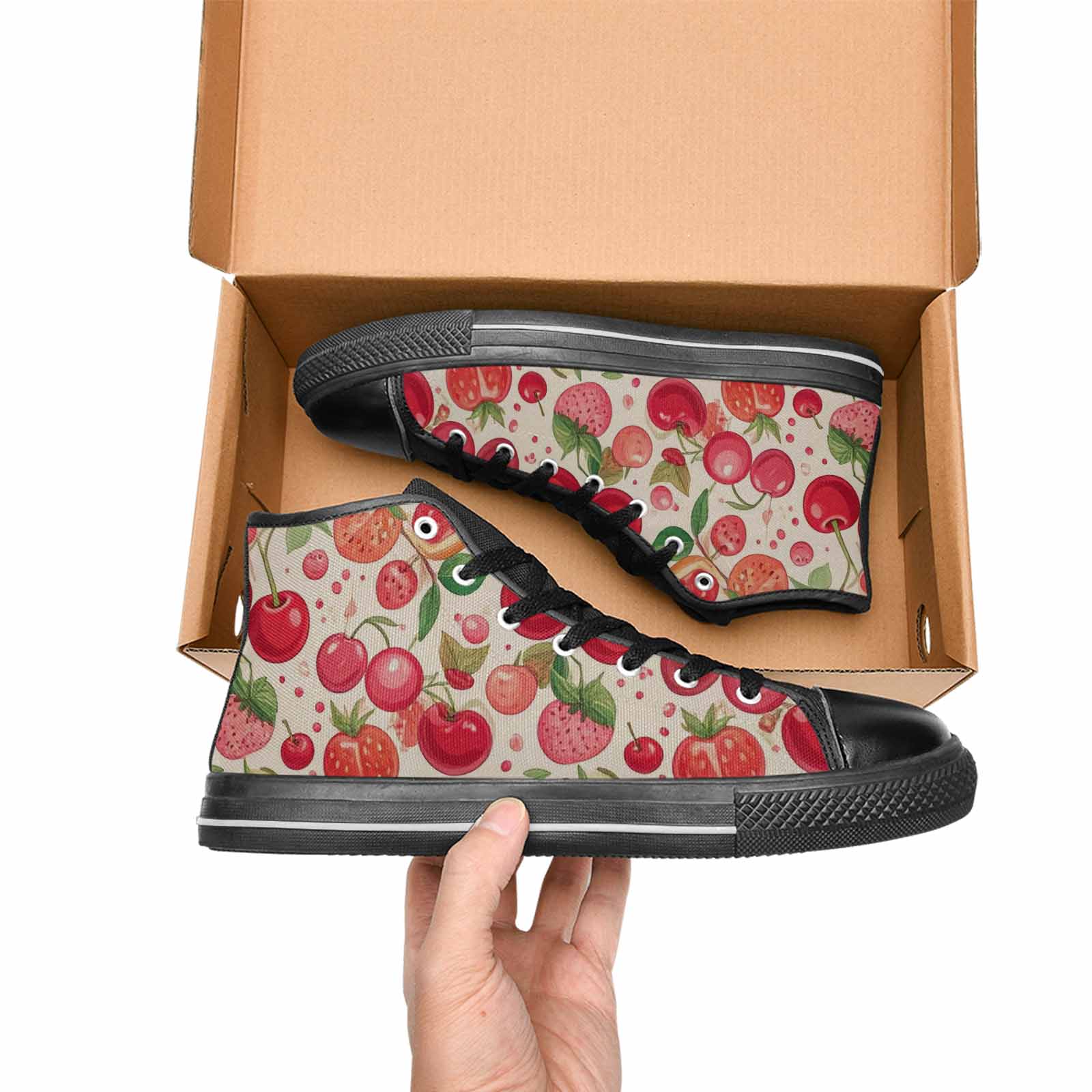 MEN'S Cherry Fruit Print High Top Canvas Dark Academia Sneakers
