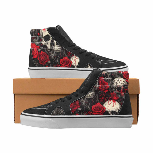 WOMEN'S Skulls Black & Red Ink High Top Canvas Original Design Wallpaper Art Sneakers