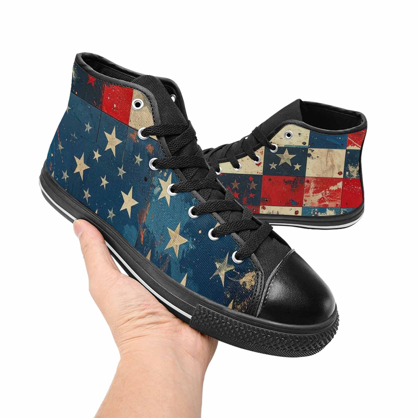 MEN'S American Flag Stars High Top Canvas Wallpaper Art Custom Shoes