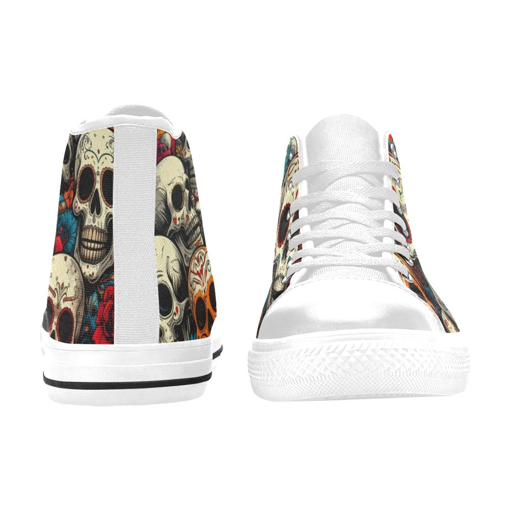 WOMEN'S Aggressive Halftone Sugar Skull High Top Canvas Aesthetic Custom Sneakers