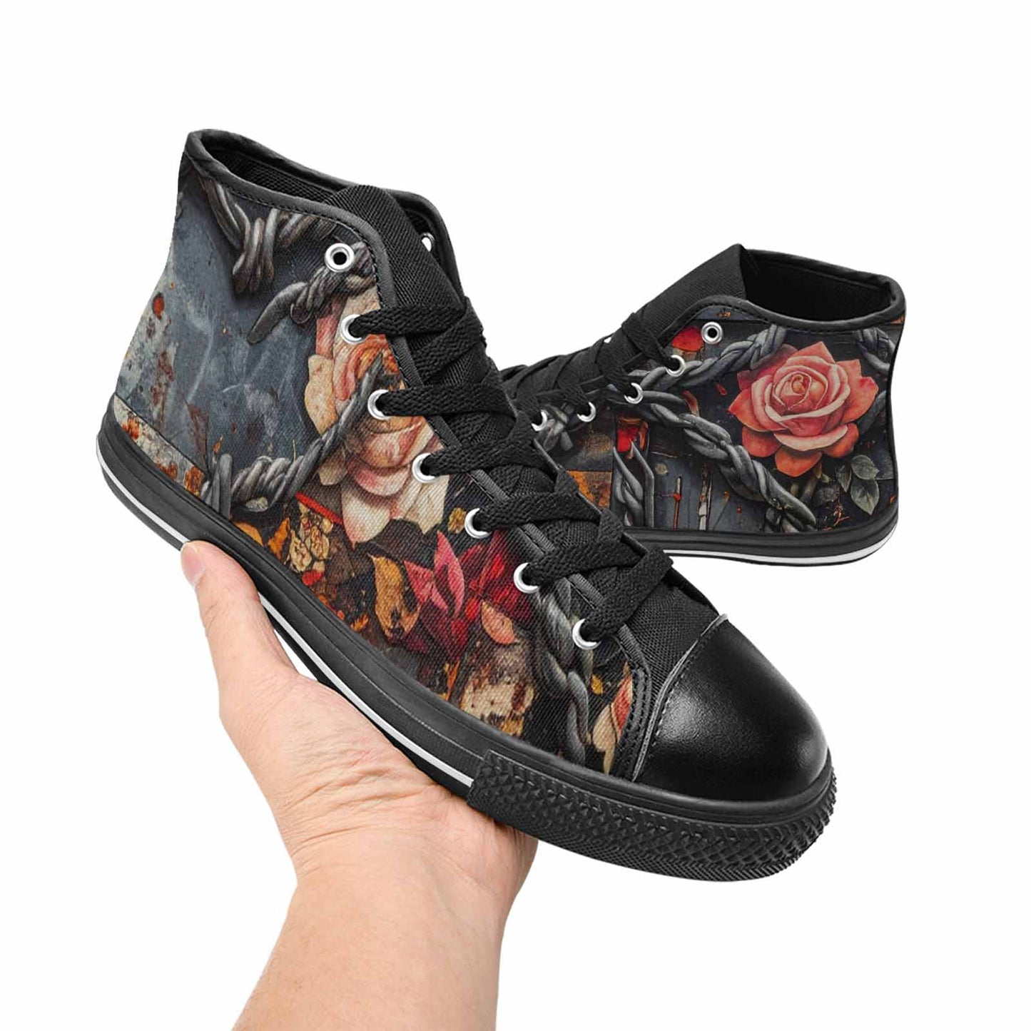 WOMEN'S Barbed Wire Chain High Top Canvas Vibrant Chaos Shoes