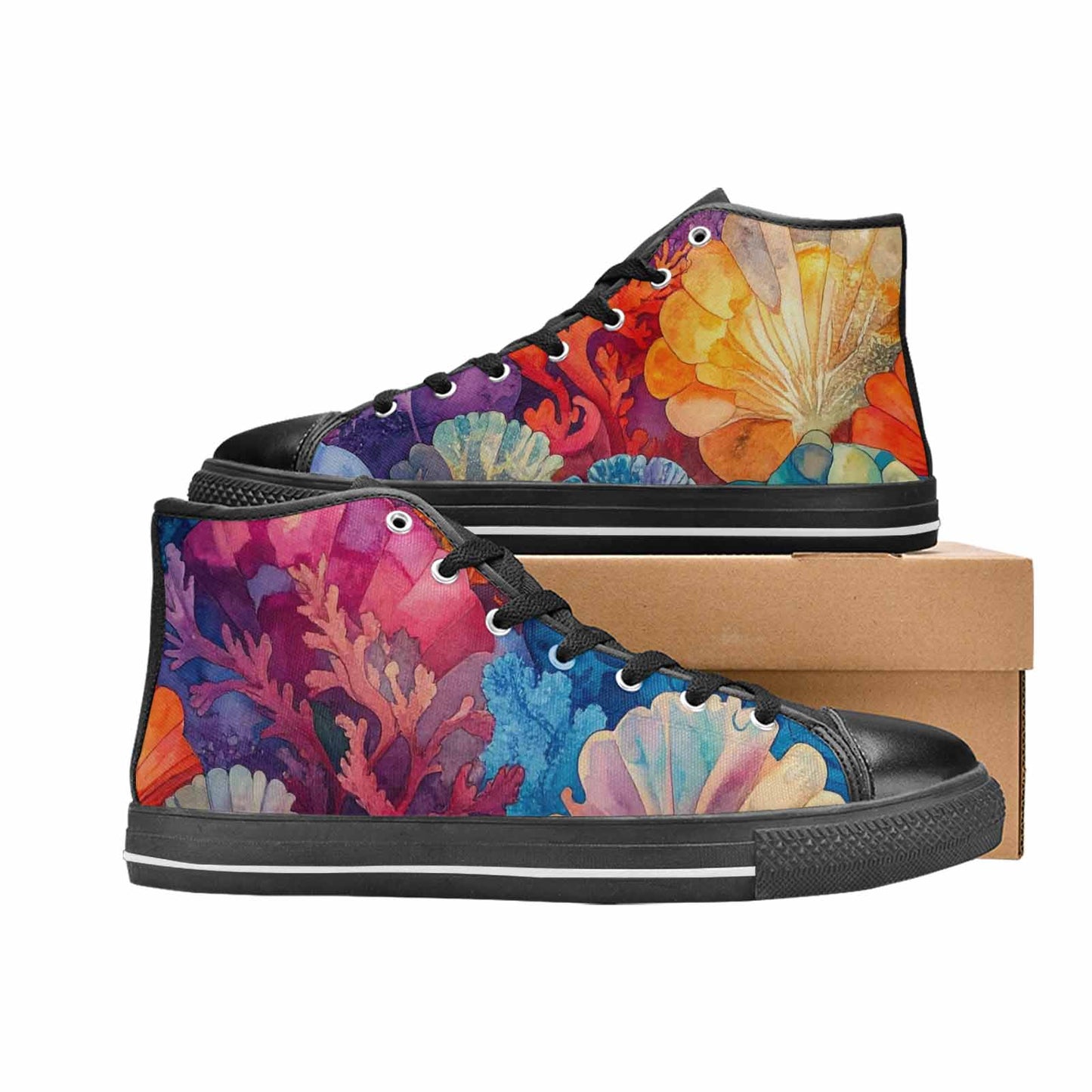 WOMEN'S Fish Scale Coral High Top Canvas Cottagecore Sneakers