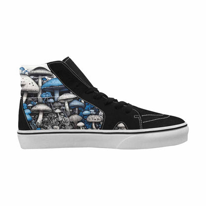 MEN'S Mushrooms Black & Blue Ink High Top Canvas Custom Design Dark Academia Shoes