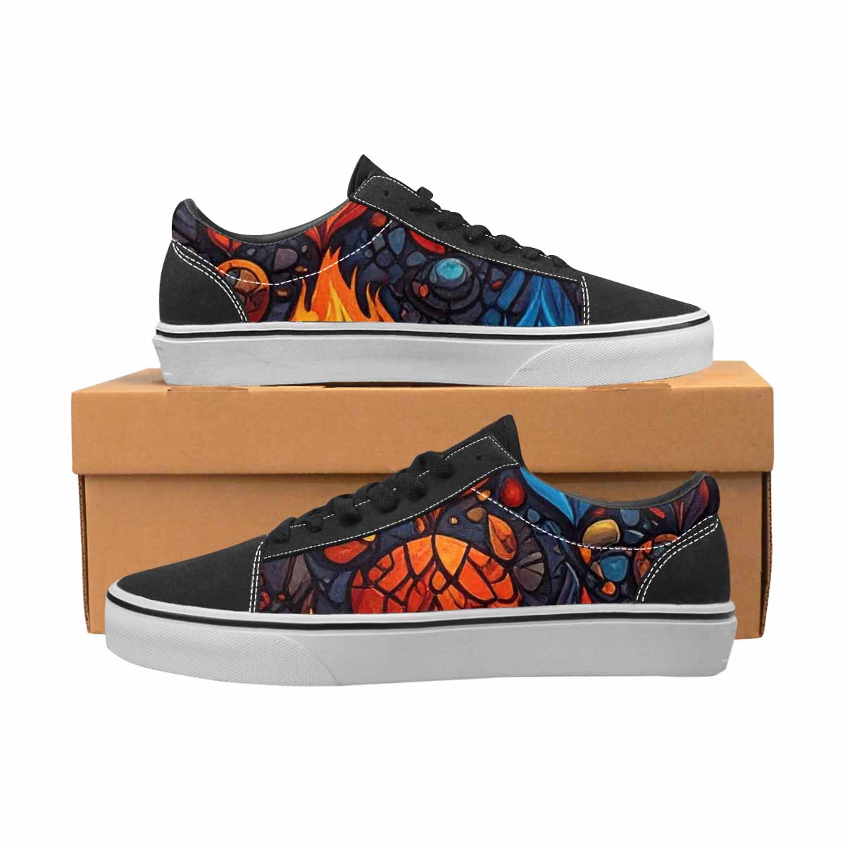 MEN'S Fire Flame Canvas Lace-Up Grunge Custom Shoes