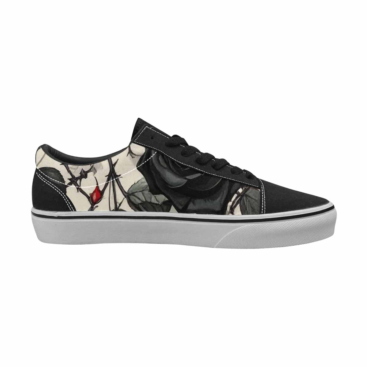 MEN'S Black Gothic Rose Canvas Lace-Up Vibrant Chaos Custom Sneakers