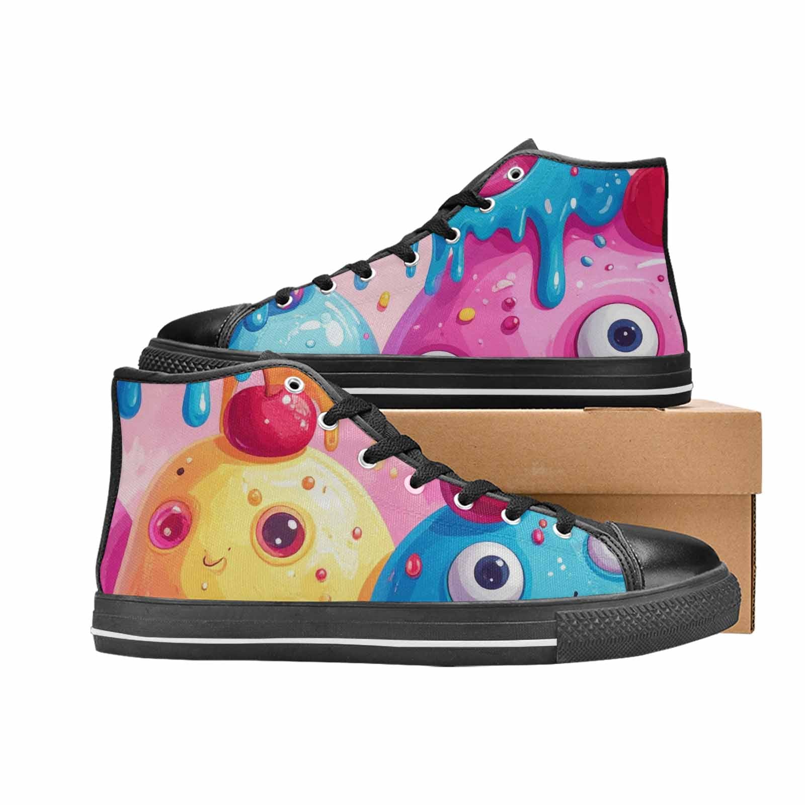 MEN'S Melting Icecream Monster Cherry High Top Canvas Vivid Custom Shoes