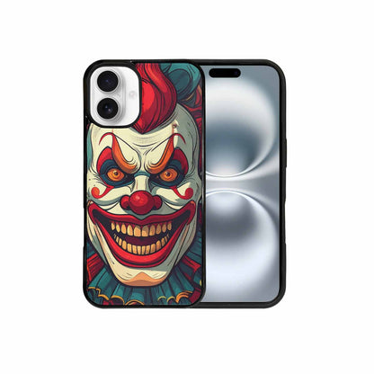iPhone 16 Plus Case — Evil Circus Heads Faces Overlapping Patterns, Custom Print Case Cover