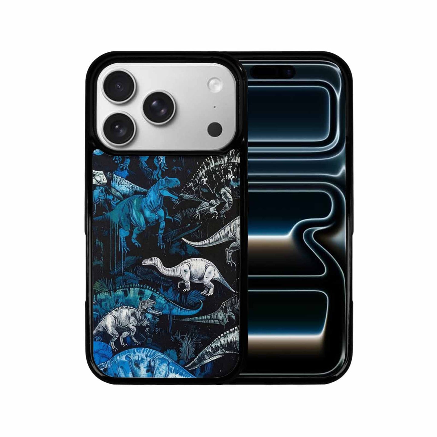 iPhone 17 Pro Case — Black Blue Ink Dinosaur Burst Original, Custom Made Phone Cover
