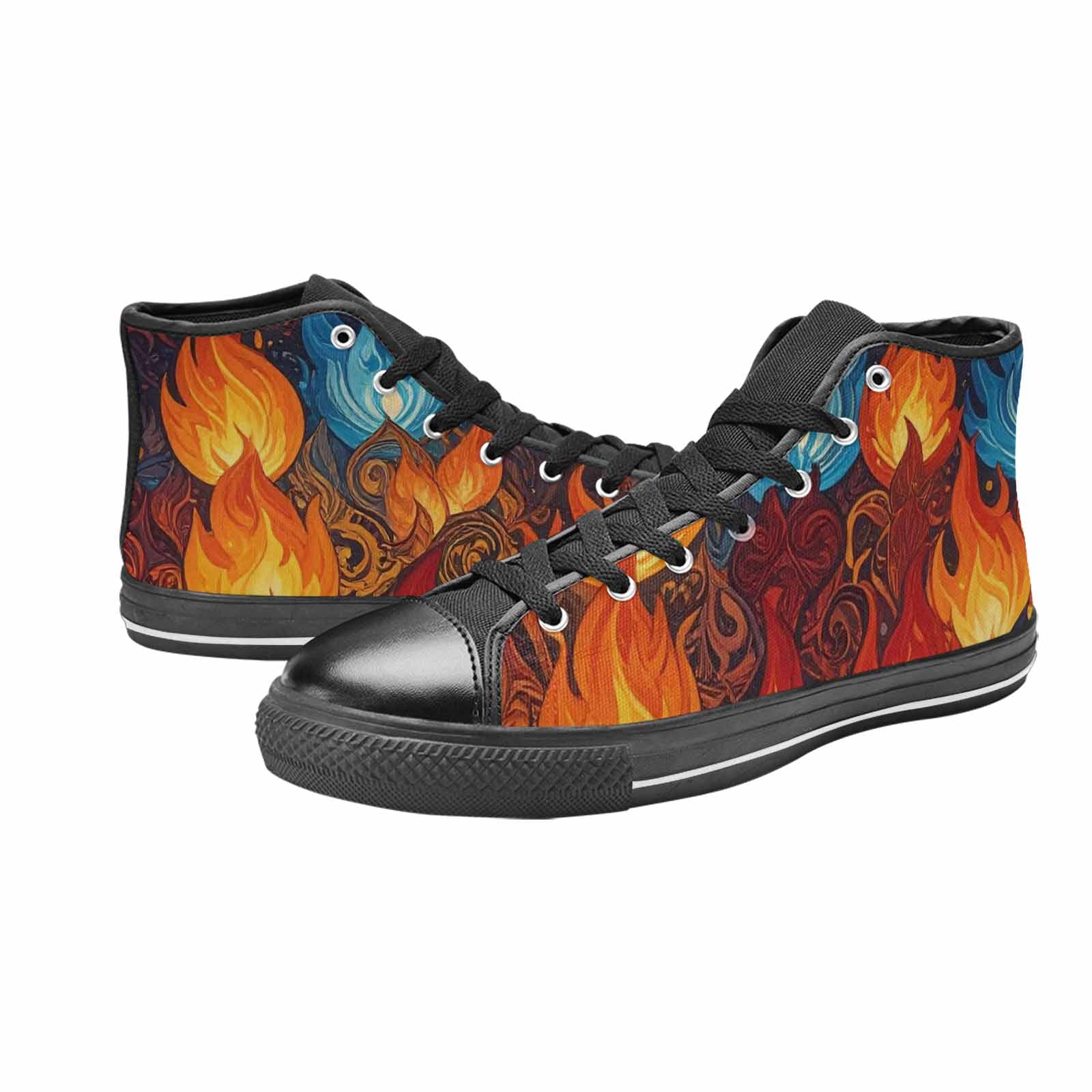 WOMEN'S Fire Flame High Top Canvas Aesthetic Custom Sneakers