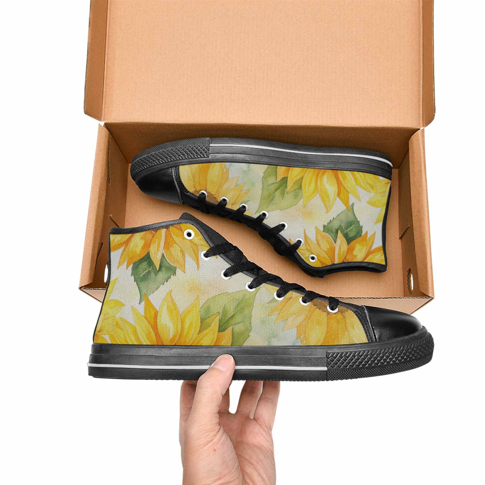 MEN'S Sunflowers Watercolor High Top Canvas Surreal Custom Sneakers