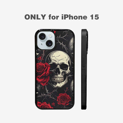 iPhone 15 Case — Ornate Gothic Skulls Roses, Custom Printed Phone Case