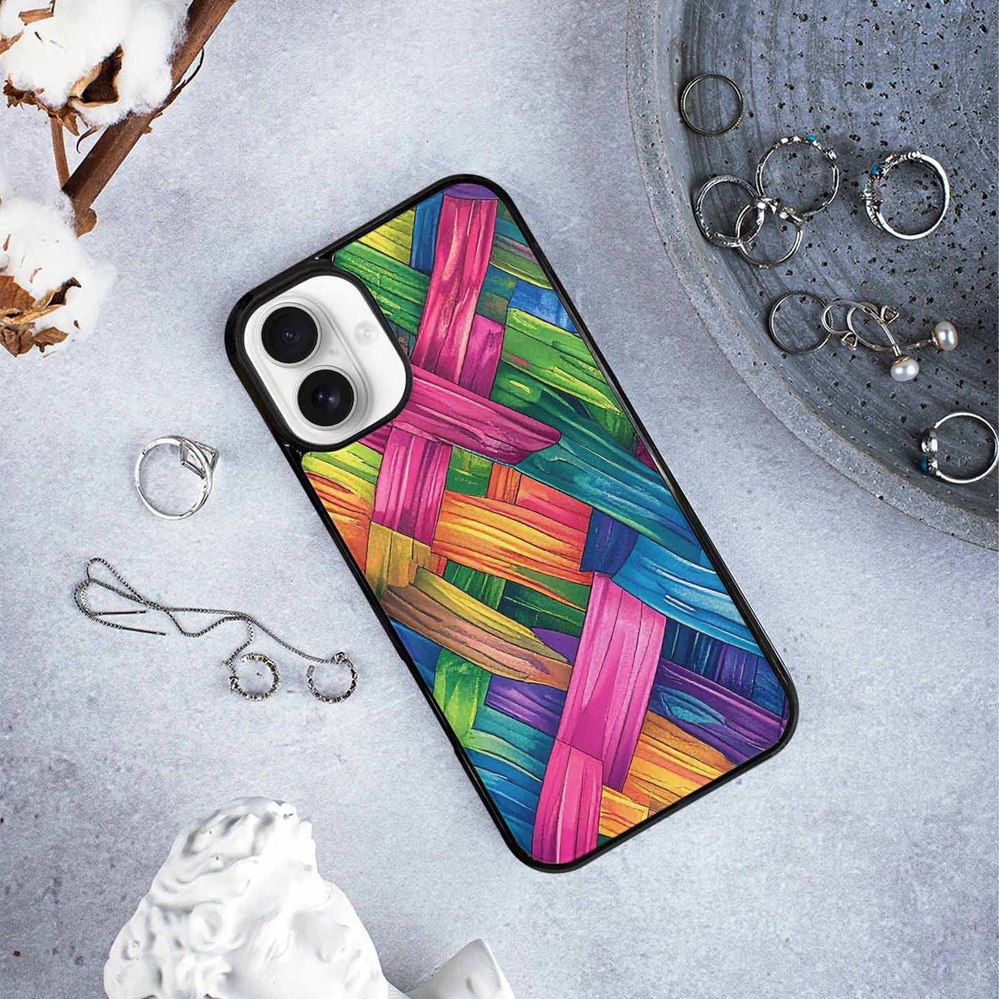iPhone 16 Plus Case — Polysexual Flag Color Theme Small Rainbow, Personalized Phone Case