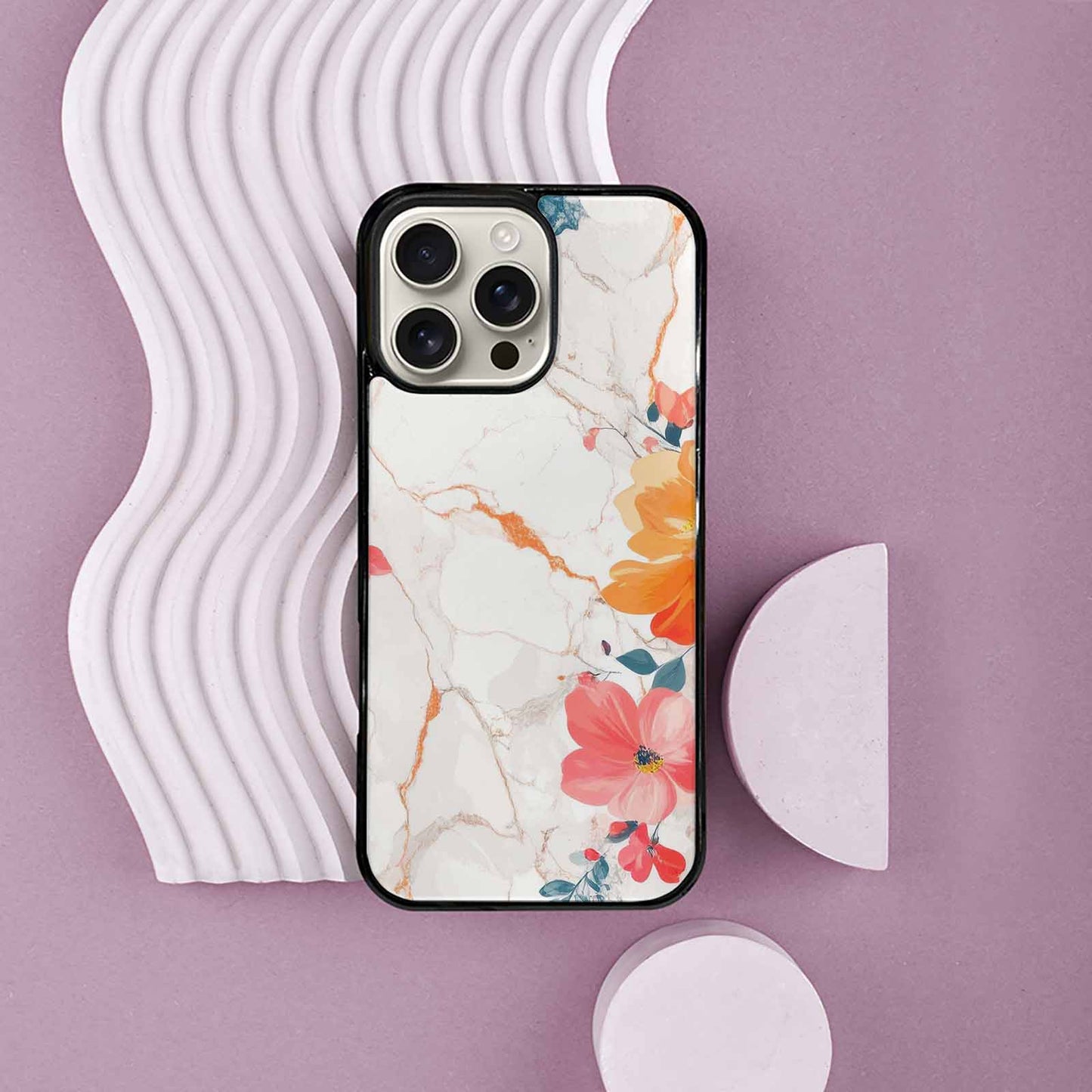 iPhone 16 Pro Max Case — Marble Floral, Custom Made Phone Cover
