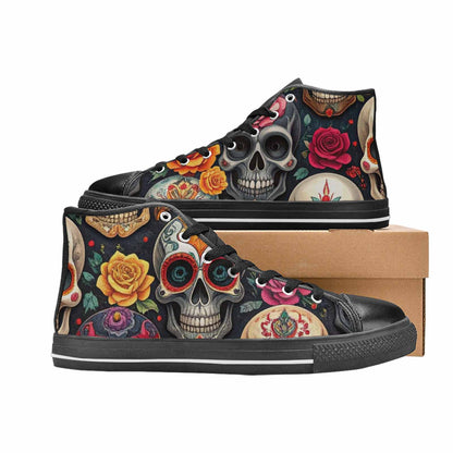 WOMEN'S Skull High Top Canvas Vivid Custom Shoes