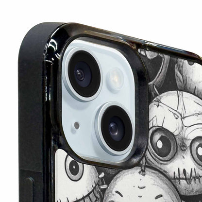 iPhone 15 Case — Black And White Monster Face Collage, Custom Phone Case