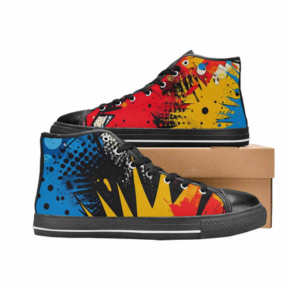 WOMEN'S Comic Book Halftone High Top Canvas Dark Academia Custom Sneakers