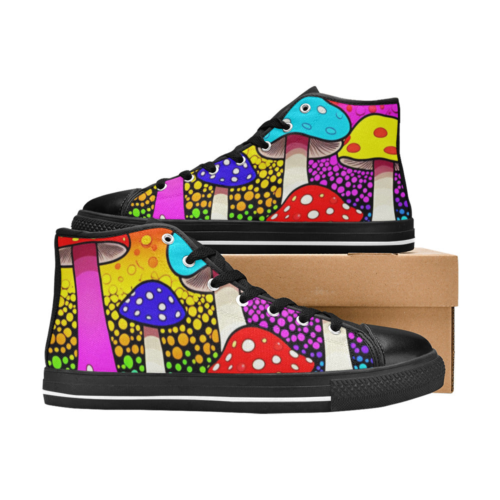 WOMEN'S Colorful Mushrooms Art Vibes High Top Canvas Y2K Custom Sneakers