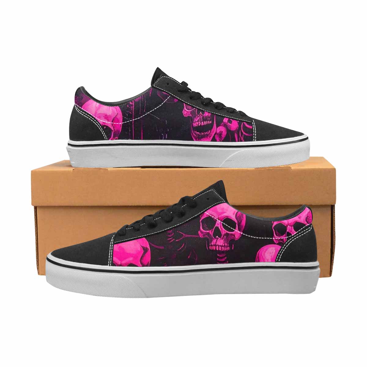 WOMEN'S Skeletons × Neon Pink Lace-Up Canvas Cottagecore Custom Sneakers
