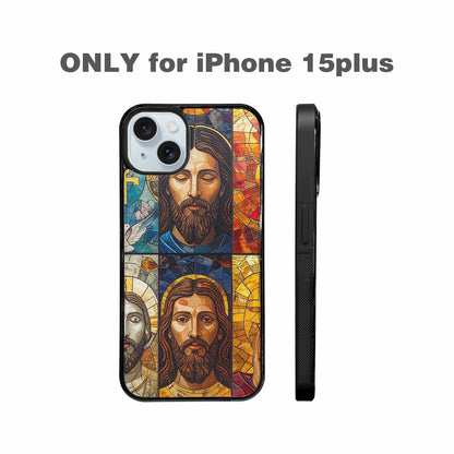 iPhone 15 Plus Case — Jesus Face Small Cross And Faith, Custom Designed Case Cover