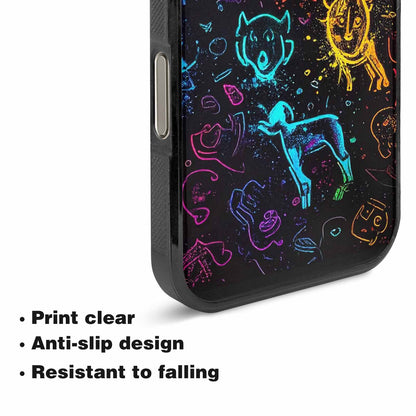 iPhone 16 Pro Max Case — Neon Glow Outline Icon Pattern Hundreds, Customized Protective Case