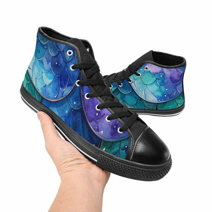 MEN'S Mermaid Scale High Top Canvas Cottagecore Custom Sneakers