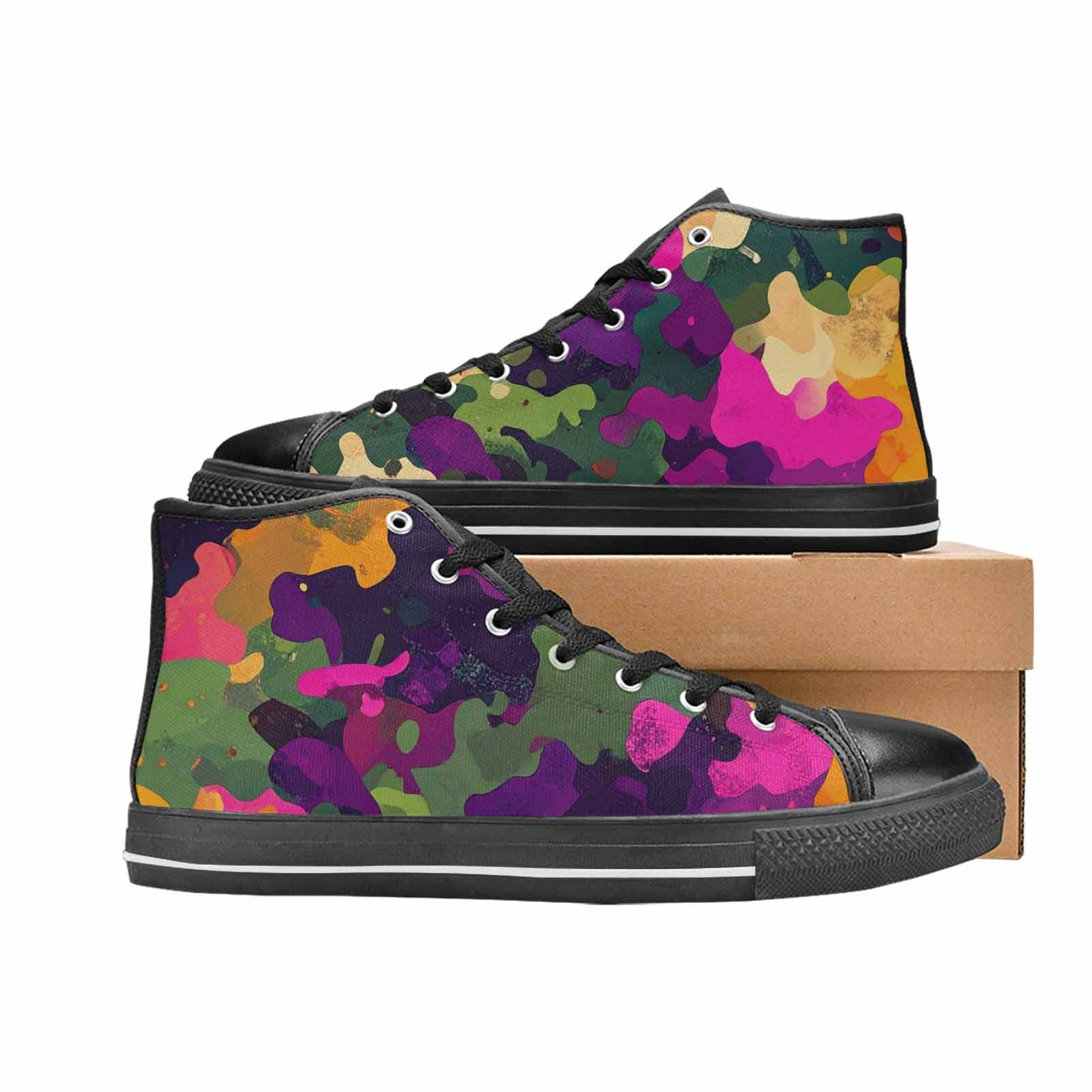 MEN'S Military Camouflage Blotch High Top Canvas Vibrant Chaos Sneakers