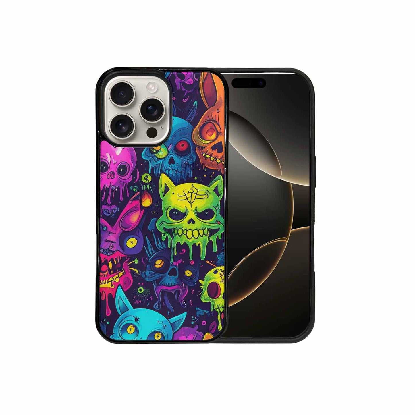 iPhone 16 Pro Max Case — Mixed Toxic Glow Creature Pattern Hundreds, Original Design Phone Case
