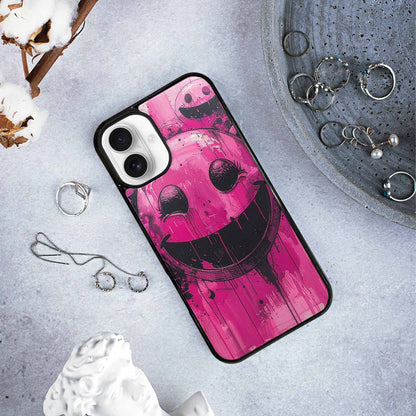 iPhone 16 Plus Case — Melting Moon Smiley Black Pink Ink, Custom Made Phone Cover