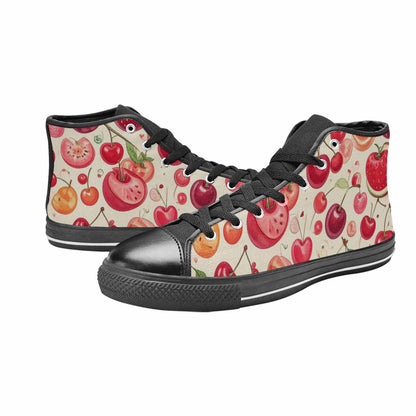 WOMEN'S Cherry Fruit Print High Top Canvas Wallpaper Art Sneakers