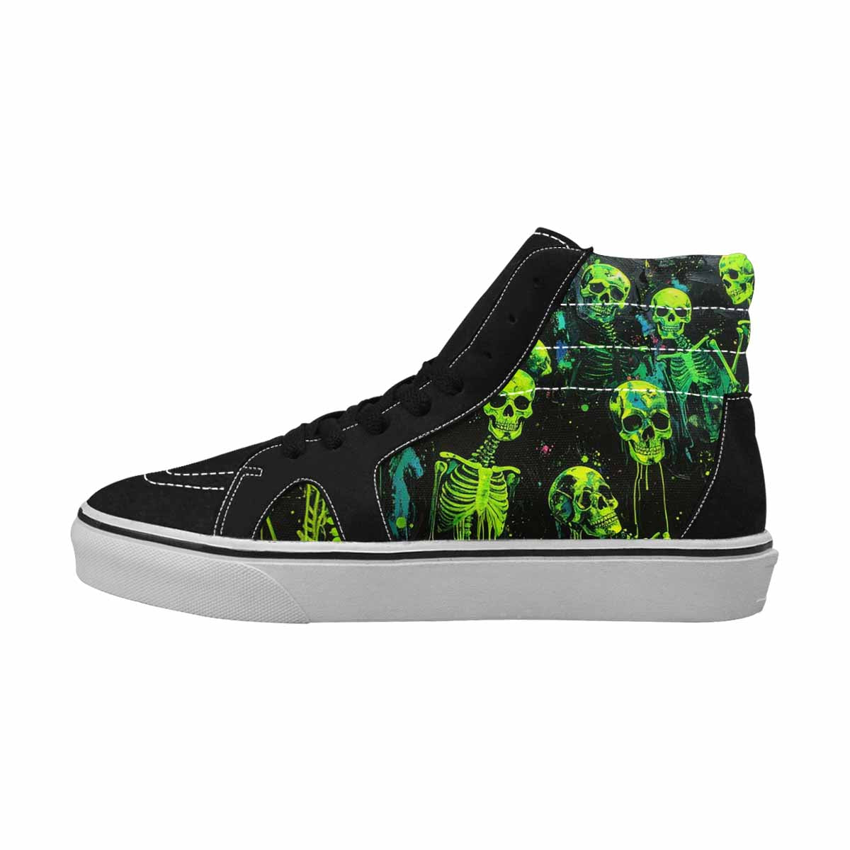 MEN'S Skeletons  Neon Green High Top Canvas Vibrant Chaos Custom Sneakers