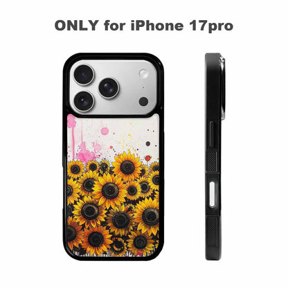 iPhone 17 Pro Case — Sunflower Burst Black Pink Ink Floral, Custom Art Phone Cover