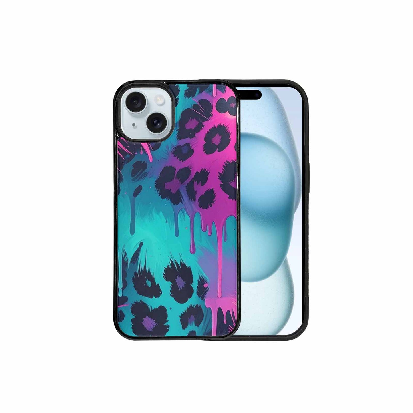 iPhone 15 Plus Case — Leopard Melting Neon, Custom Printed Phone Case