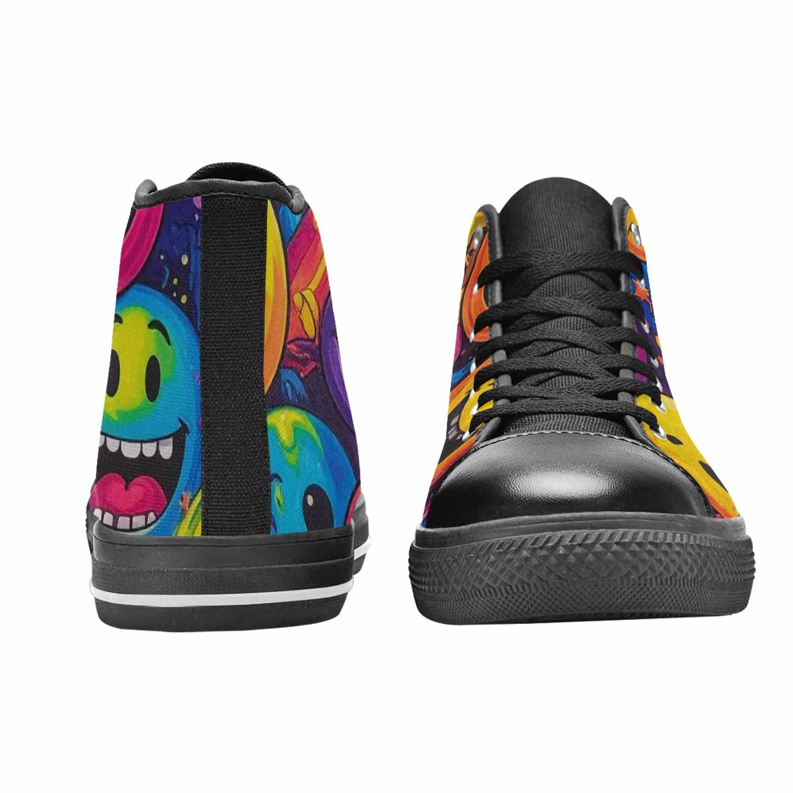 MEN'S Yellow Smiley Face High Top Canvas Wallpaper Art Sneakers