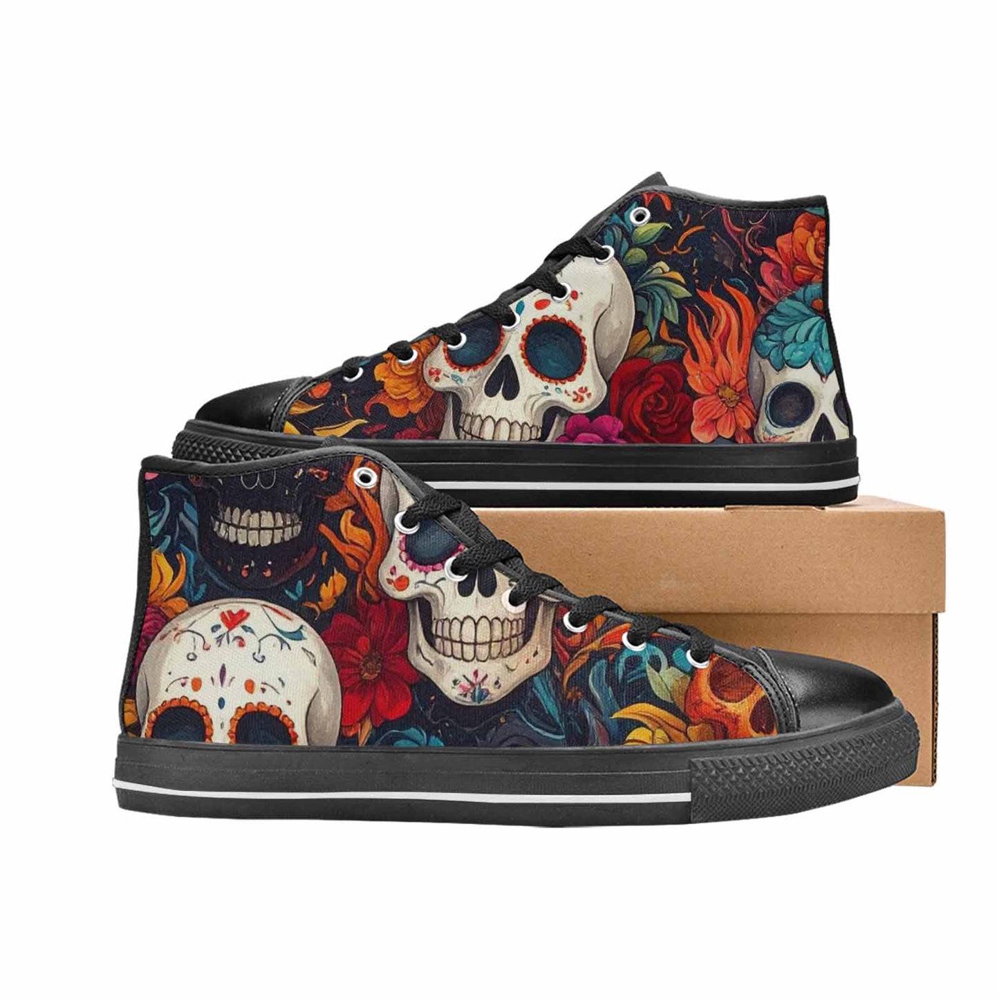 WOMEN'S Skull High Top Canvas Wallpaper Art Shoes