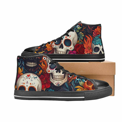 WOMEN'S Skull High Top Canvas Wallpaper Art Shoes
