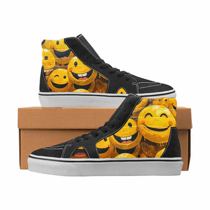 WOMEN'S Smiley Face Yellow High Top Canvas Unique Print Aesthetic Customized Sneakers