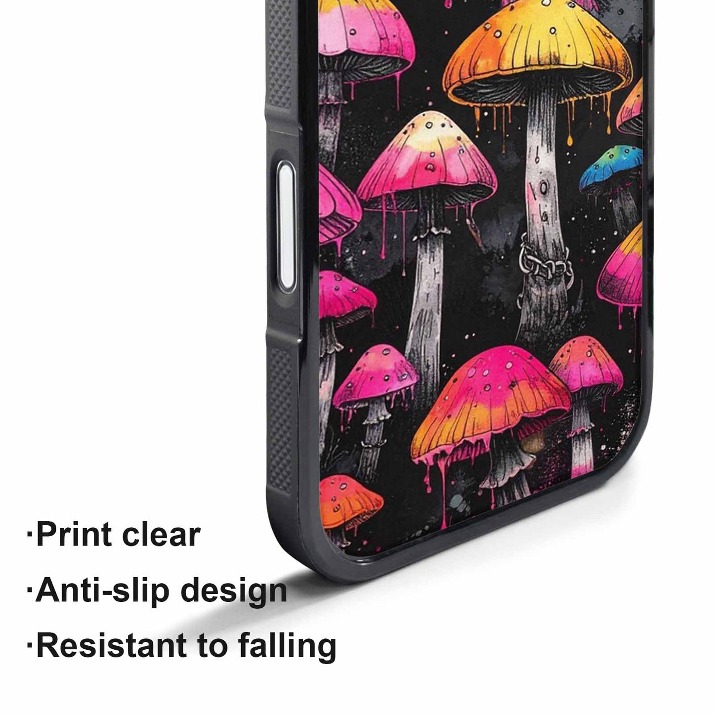 iPhone 17 Pro Case — Rainbow Drip Mushrooms Black Pink Original, Custom Art Phone Cover