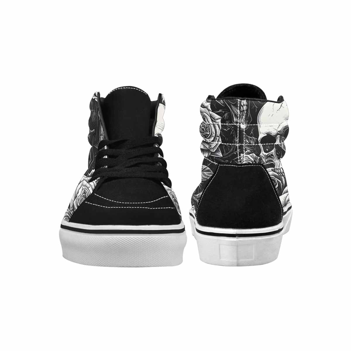 WOMEN'S Skulls Roses Black Ink High Top Canvas Wallpaper Art Shoes