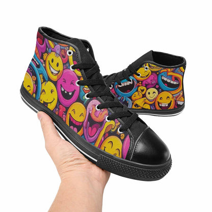 MEN'S Yellow Smiley Face High Top Canvas Y2K Custom Sneakers