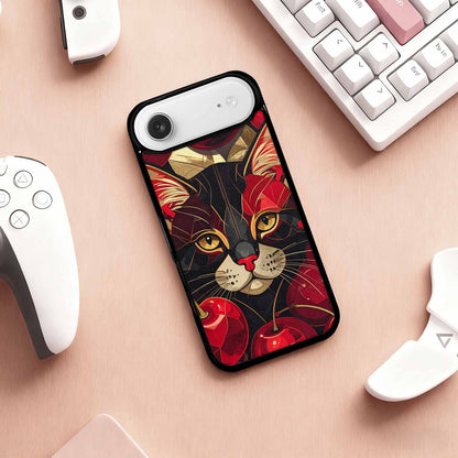 iPhone 17 Air Case — Retro Cherry Cat Face Retro Vintage, Custom Printed Phone Case