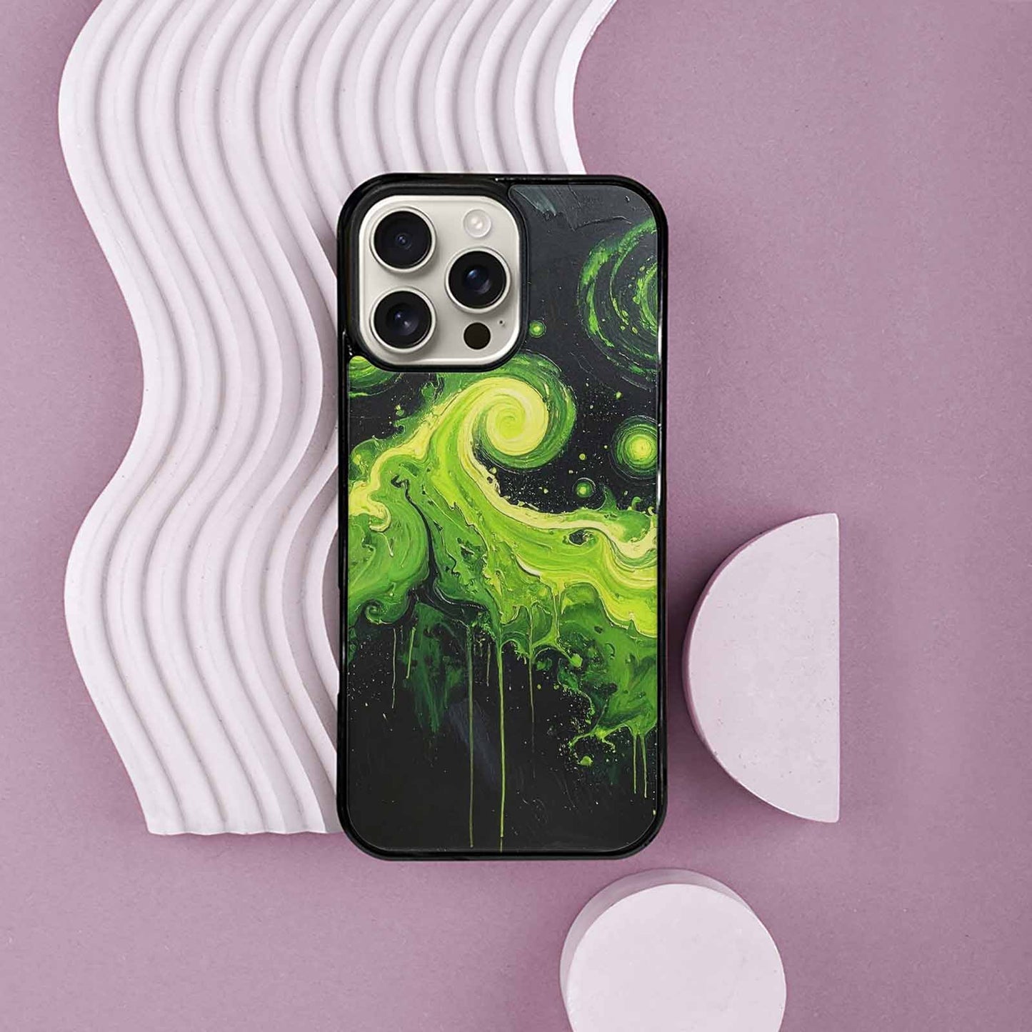 iPhone 16 Pro Max Case — Melting Galaxy Acid Green, Custom Printed Phone Case
